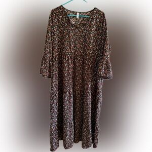 Casual 3/4 Sleeve Floral Bohemian Dress